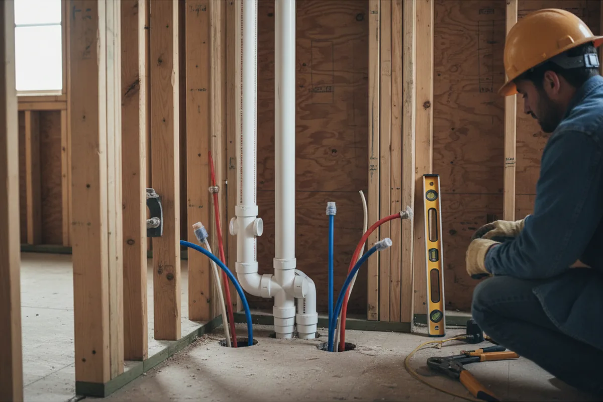 Drain and supply rough-in during Sump Pump Repair in Montgomery
